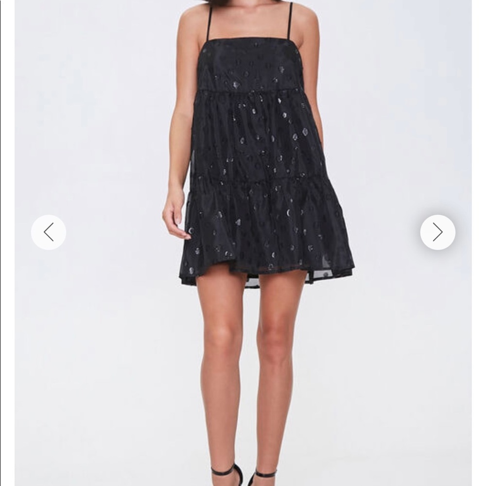 Black chiffon polka dot dress